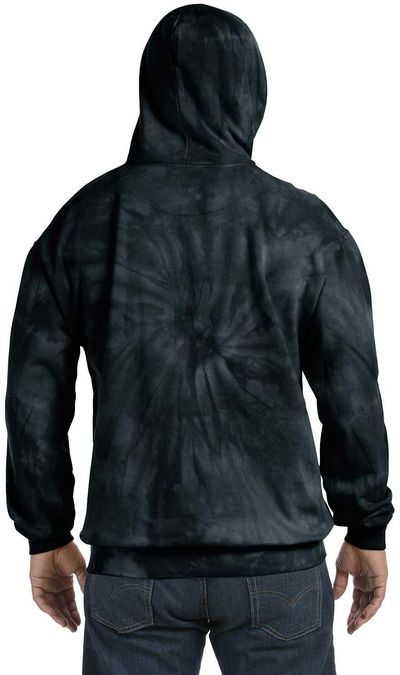 Am image of a Custom Tie Dye Adult Pullover Hooded Sweatshirt in Spider Black!