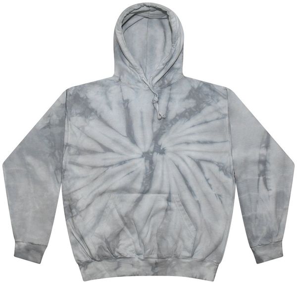 Am image of a Custom Tie Dye Adult Pullover Hooded Sweatshirt in Spider Silver!