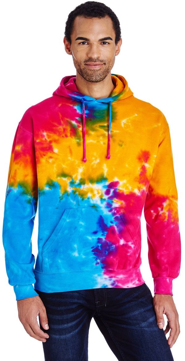 An image of a Custom Tie Dye Adult Pullover Hooded Sweatshirt in Multi Rainbow!