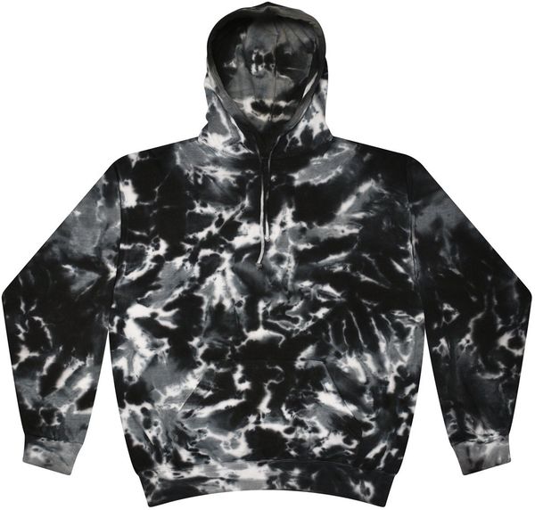 Am image of a Custom Tie Dye Adult Pullover Hooded Sweatshirt in Multi Black!