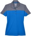 Am image of a Custom Core 365 Ladies' Balance Colorblock Performance Pique Polo in Tru Royal/ Carbon!