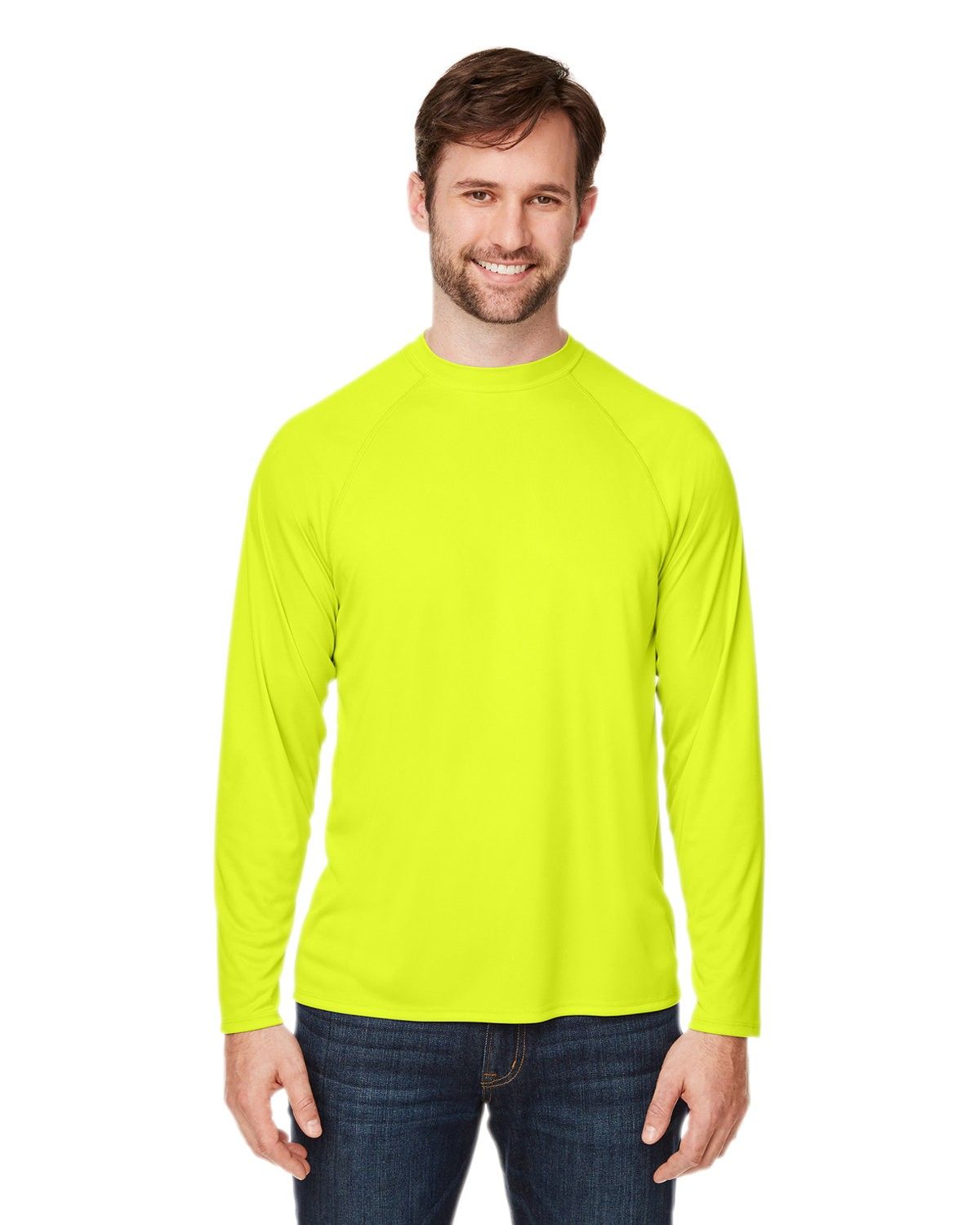 Core 365 Unisex Ultra UVP™ Long Sleeve Raglan T Shirt in SAFETY YELLOW