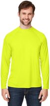 Am image of a Custom Core 365 Unisex Ultra UVP™ Long Sleeve Raglan T Shirt in SAFETY YELLOW!