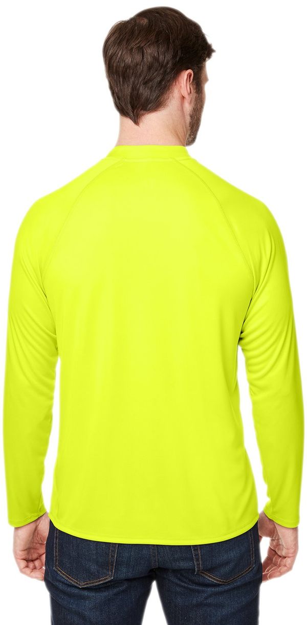 Am image of a Custom Core 365 Unisex Ultra UVP™ Long Sleeve Raglan T Shirt in SAFETY YELLOW!
