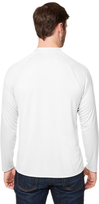 Am image of a Custom Core 365 Unisex Ultra UVP™ Long Sleeve Raglan T Shirt in WHITE!