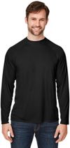Am image of a Custom Core 365 Unisex Ultra UVP™ Long Sleeve Raglan T Shirt in BLACK!