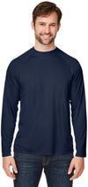 Am image of a Custom Core 365 Unisex Ultra UVP™ Long Sleeve Raglan T Shirt in CLASSIC NAVY!