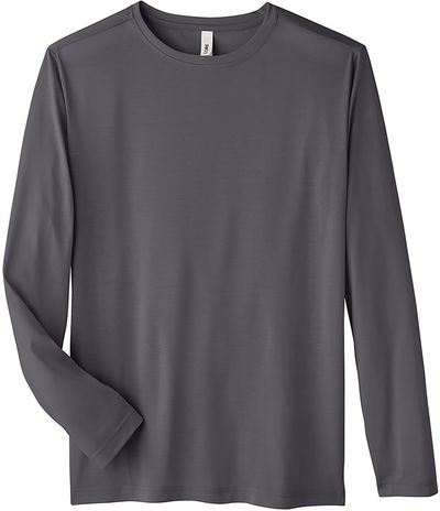 Am image of a Custom Core 365 Adult Fusion ChromaSoft™ Performance Long Sleeve T Shirt in Carbon!