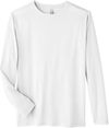 Am image of a Custom Core 365 Adult Fusion ChromaSoft™ Performance Long Sleeve T Shirt in White!