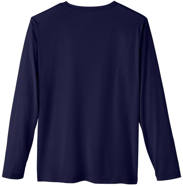 Am image of a Custom Core 365 Adult Fusion ChromaSoft™ Performance Long Sleeve T Shirt in Classic Navy!