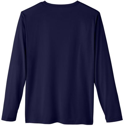 Am image of a Custom Core 365 Adult Fusion ChromaSoft™ Performance Long Sleeve T Shirt in Classic Navy!
