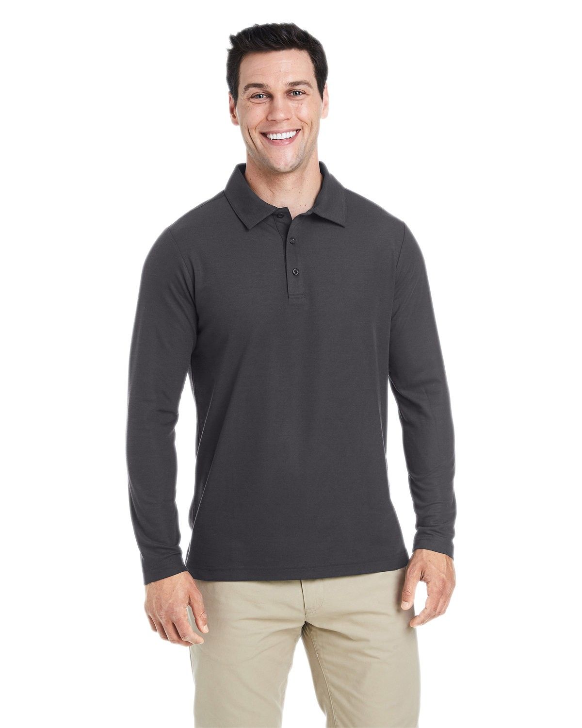 Core 365 Men's Fusion ChromaSoft™ Long Sleeve Pique Polo in Carbon