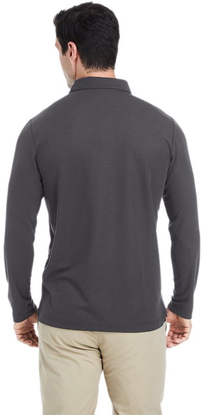 Am image of a Custom Core 365 Men's Fusion ChromaSoft™ Long Sleeve Pique Polo in Carbon!
