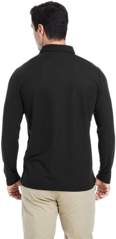 Am image of a Custom Core 365 Men's Fusion ChromaSoft™ Long Sleeve Pique Polo in Black!