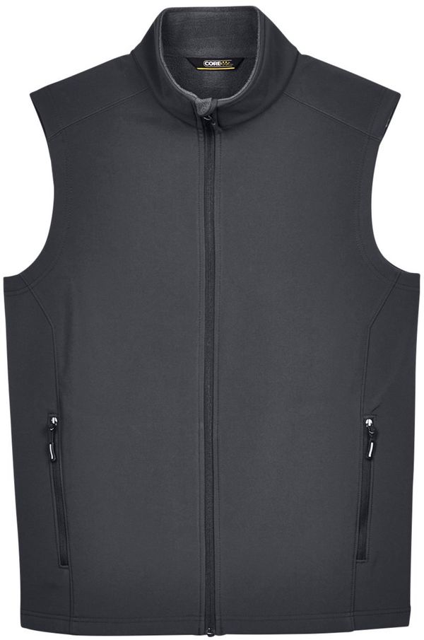 Am image of a Custom Core 365 Men's Cruise Two Layer Fleece Bonded Soft Shell Vest in Carbon!