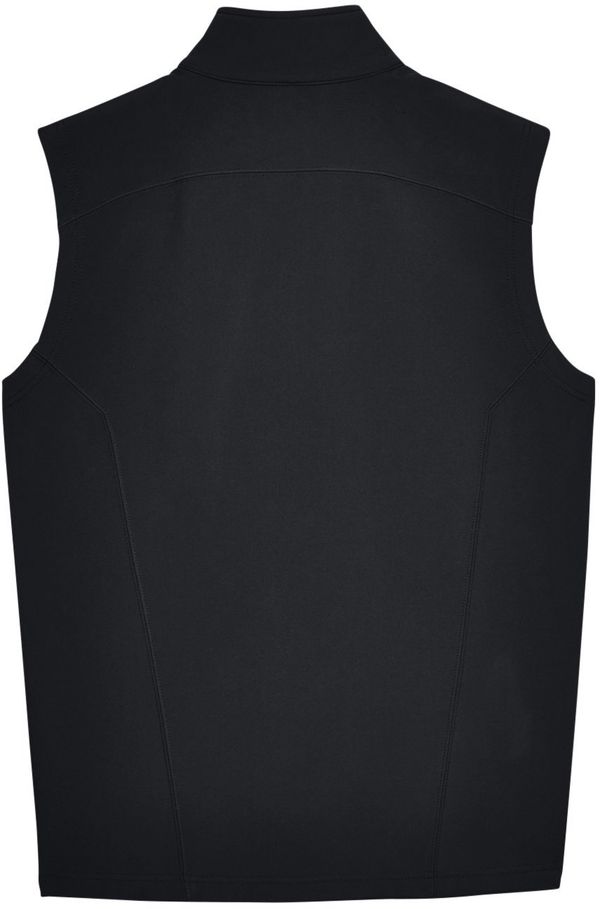 Am image of a Custom Core 365 Men's Cruise Two Layer Fleece Bonded Soft Shell Vest in Black!