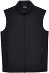 Am image of a Custom Core 365 Men's Cruise Two Layer Fleece Bonded Soft Shell Vest in Black!