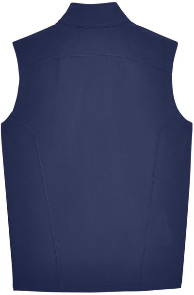 Am image of a Custom Core 365 Men's Cruise Two Layer Fleece Bonded Soft Shell Vest in Classic Navy!