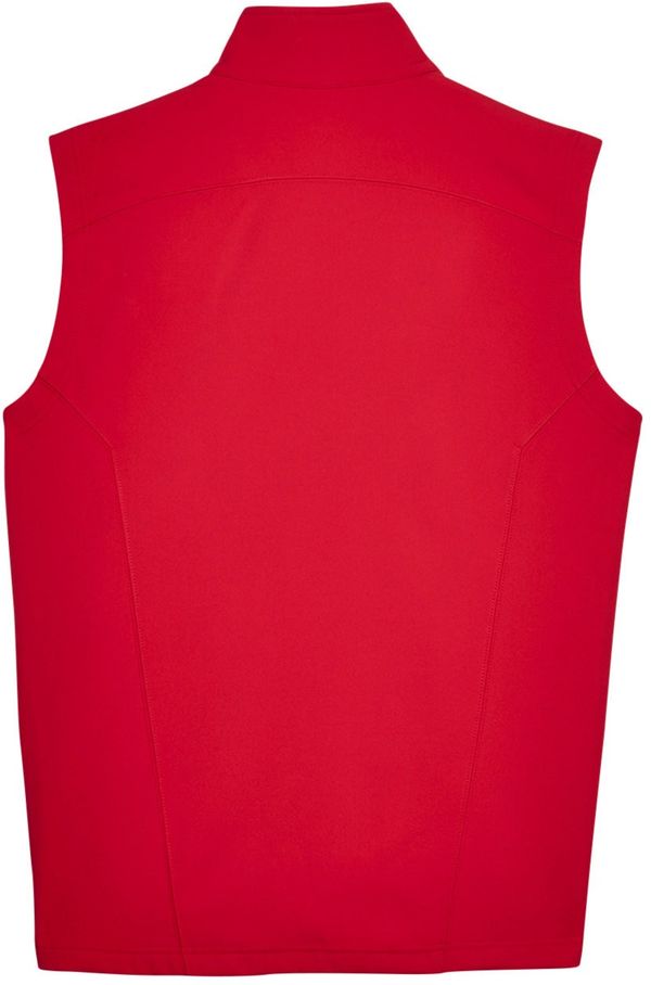 Am image of a Custom Core 365 Men's Cruise Two Layer Fleece Bonded Soft Shell Vest in Classic Red!