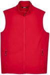 Am image of a Custom Core 365 Men's Cruise Two Layer Fleece Bonded Soft Shell Vest in Classic Red!