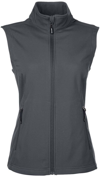 Am image of a Custom Core 365 Ladies' Cruise Two Layer Fleece Bonded Soft Shell Vest in Carbon!