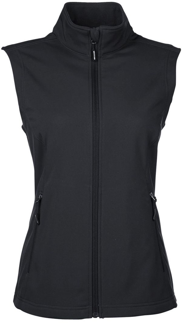 Am image of a Custom Core 365 Ladies' Cruise Two Layer Fleece Bonded Soft Shell Vest in Black!