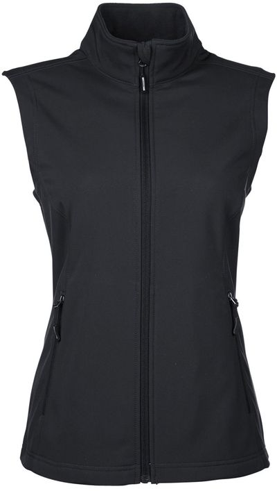 Am image of a Custom Core 365 Ladies' Cruise Two Layer Fleece Bonded Soft Shell Vest in Black!