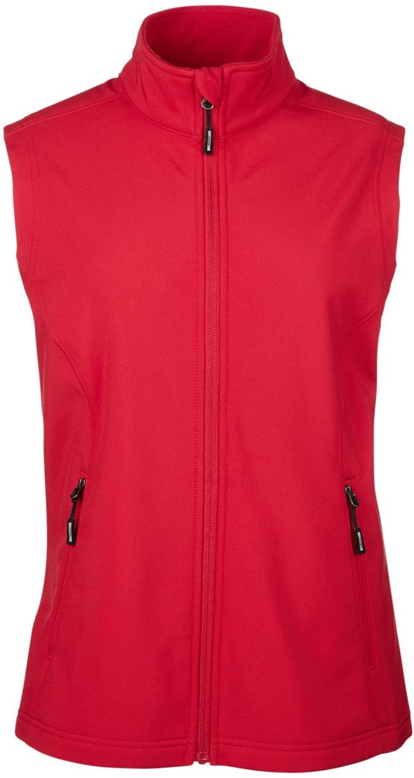 Am image of a Custom Core 365 Ladies' Cruise Two Layer Fleece Bonded Soft Shell Vest in Classic Red!