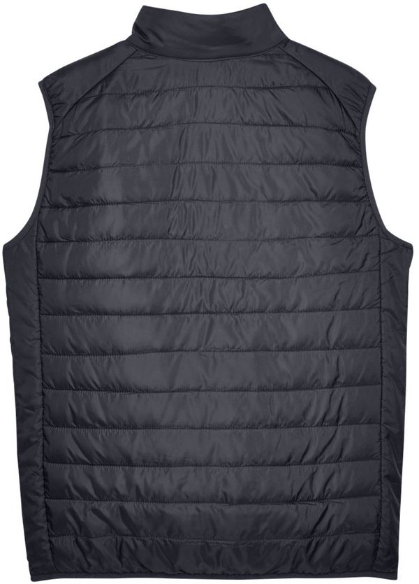 Am image of a Custom Core 365 Men's Prevail Packable Puffer Vest in Carbon!