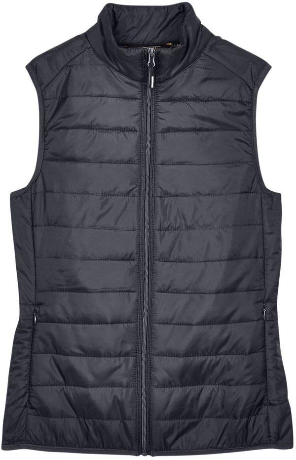 Am image of a Custom Core 365 Ladies' Prevail Packable Puffer Vest in Carbon!