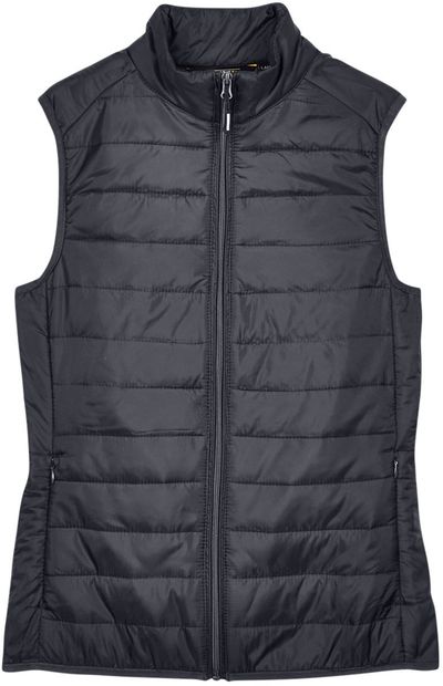 Am image of a Custom Core 365 Ladies' Prevail Packable Puffer Vest in Carbon!