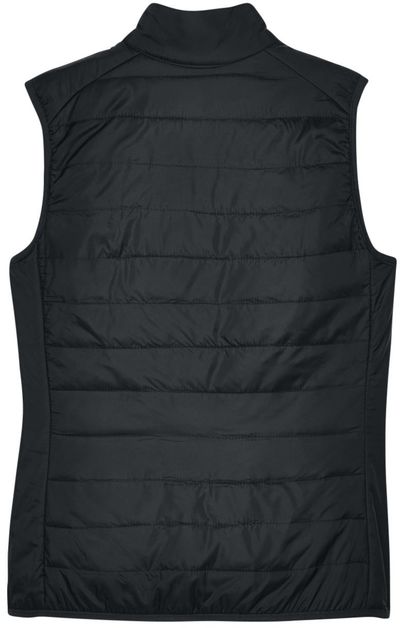 Am image of a Custom Core 365 Ladies' Prevail Packable Puffer Vest in Black!