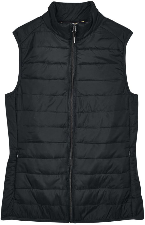Am image of a Custom Core 365 Ladies' Prevail Packable Puffer Vest in Black!