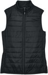 Am image of a Custom Core 365 Ladies' Prevail Packable Puffer Vest in Black!