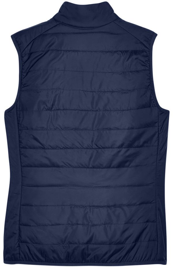 Am image of a Custom Core 365 Ladies' Prevail Packable Puffer Vest in Classic Navy!