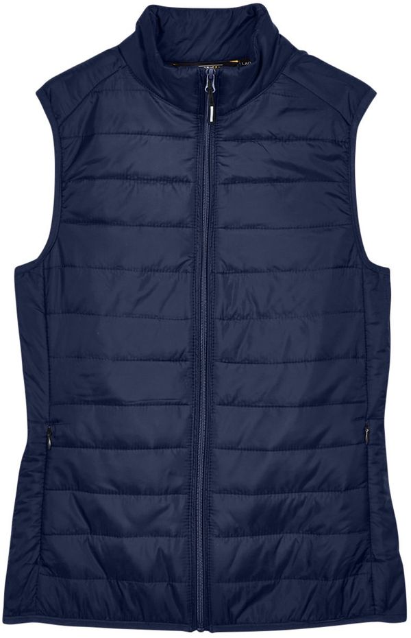 Am image of a Custom Core 365 Ladies' Prevail Packable Puffer Vest in Classic Navy!