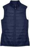 Am image of a Custom Core 365 Ladies' Prevail Packable Puffer Vest in Classic Navy!