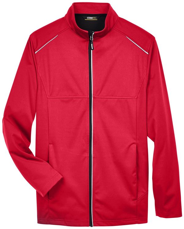 Am image of a Custom Core 365 Men's Techno Lite Three Layer Knit Tech Shell in Classic Red!