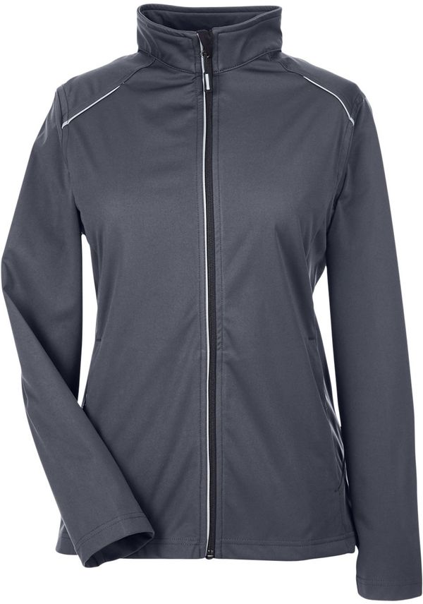 Am image of a Custom Core 365 Ladies' Techno Lite Three Layer Knit Tech Shell in Carbon!