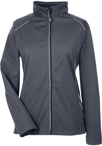 Am image of a Custom Core 365 Ladies' Techno Lite Three Layer Knit Tech Shell in Carbon!