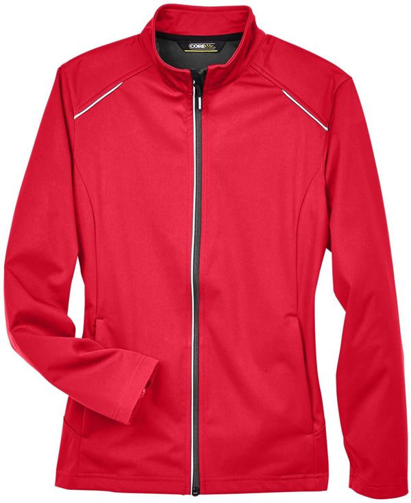 Am image of a Custom Core 365 Ladies' Techno Lite Three Layer Knit Tech Shell in Classic Red!