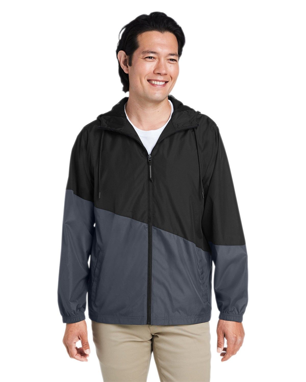 Core 365 Unisex Techno Lite Colorblock Windbreaker in Black/Carbon