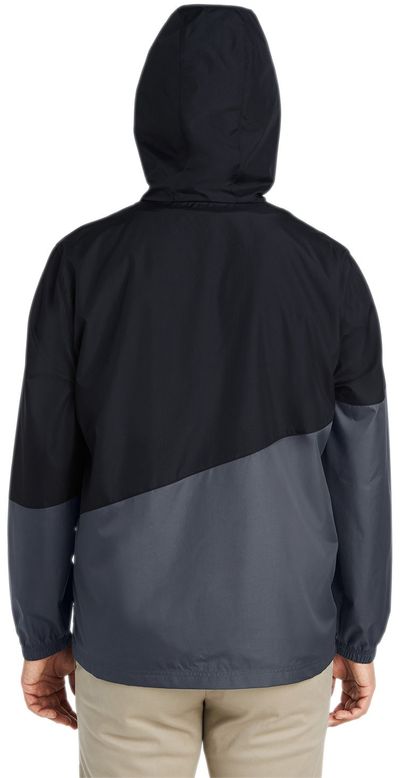Am image of a Custom Core 365 Unisex Techno Lite Colorblock Windbreaker in Black/Carbon!