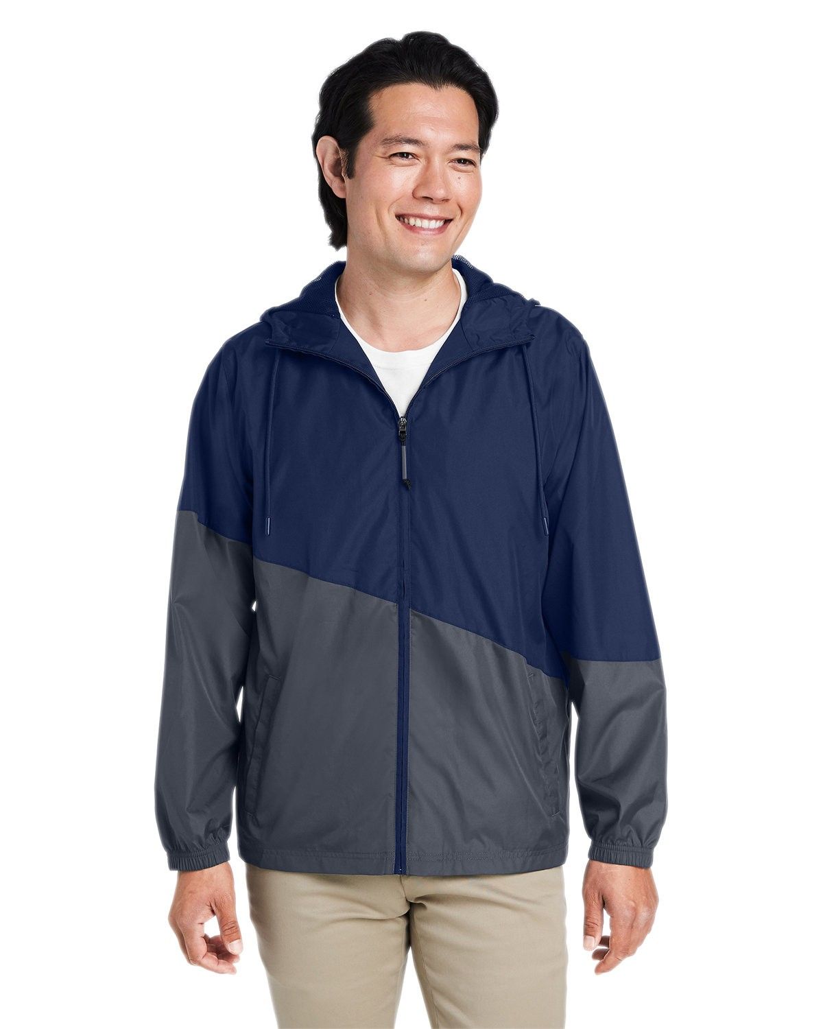 Core 365 Unisex Techno Lite Colorblock Windbreaker in Classic Navy/Carbon