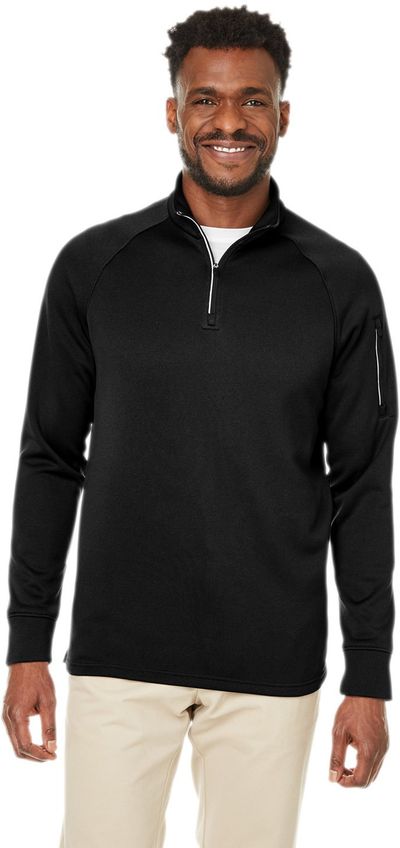 Am image of a Custom Core 365 Unisex Fusion ChromaSoft™ Fleece Quarter Zip in BLACK!