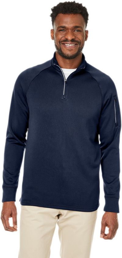 Am image of a Custom Core 365 Unisex Fusion ChromaSoft™ Fleece Quarter Zip in CLASSIC NAVY!