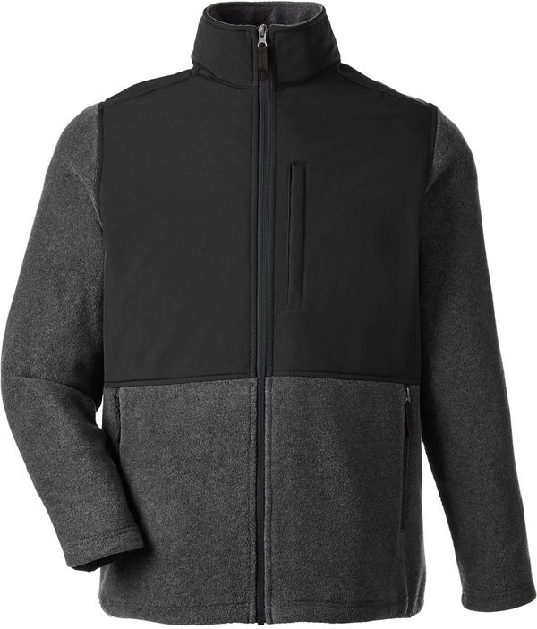 Am image of a Custom Core365 Men's Journey Summit Hybrid Full Zip in HTH CHRCOAL/ BLK!