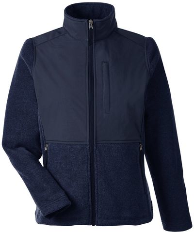 Am image of a Custom Core365 Ladies' Journey Summit Hybrid Full Zip in CLSC NVY/ CLS NV!