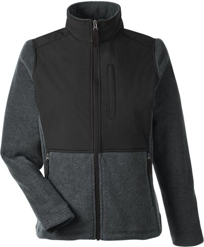 Am image of a Custom Core365 Ladies' Journey Summit Hybrid Full Zip in HTH CHRCOAL/ BLK!