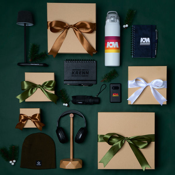 Image of holiday gifts of things you can decorate with your own logo.